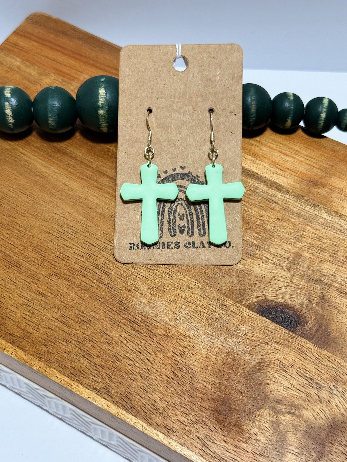 Mint Green Large Cross Earrings