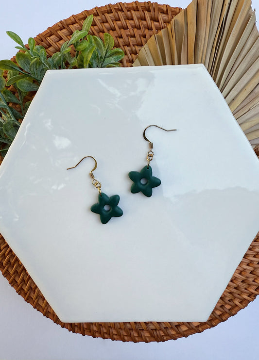 Dark Green Flower Dangle Earrings