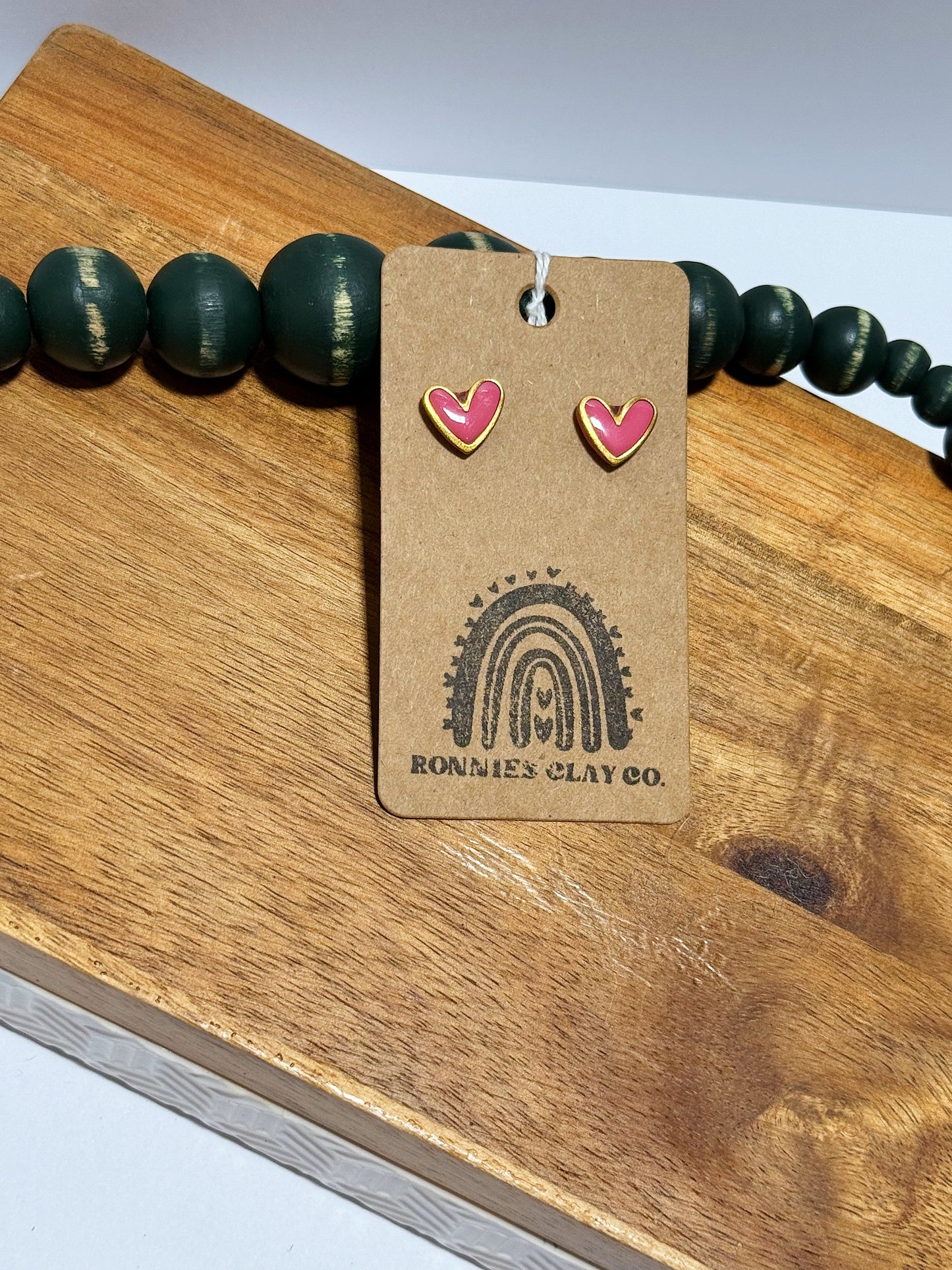 Pink and Gold Heart Studs
