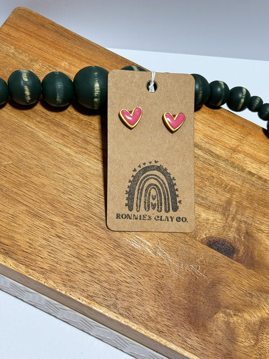Pink and Gold Heart Studs