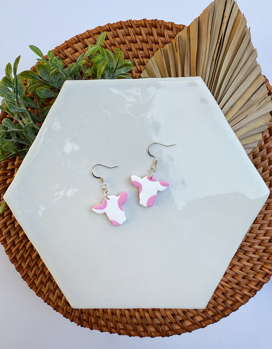 Pink Cow Head Dangle Earrings