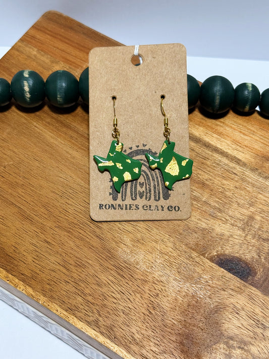 Olive and Gold Leaf Texas Dangle Earrings